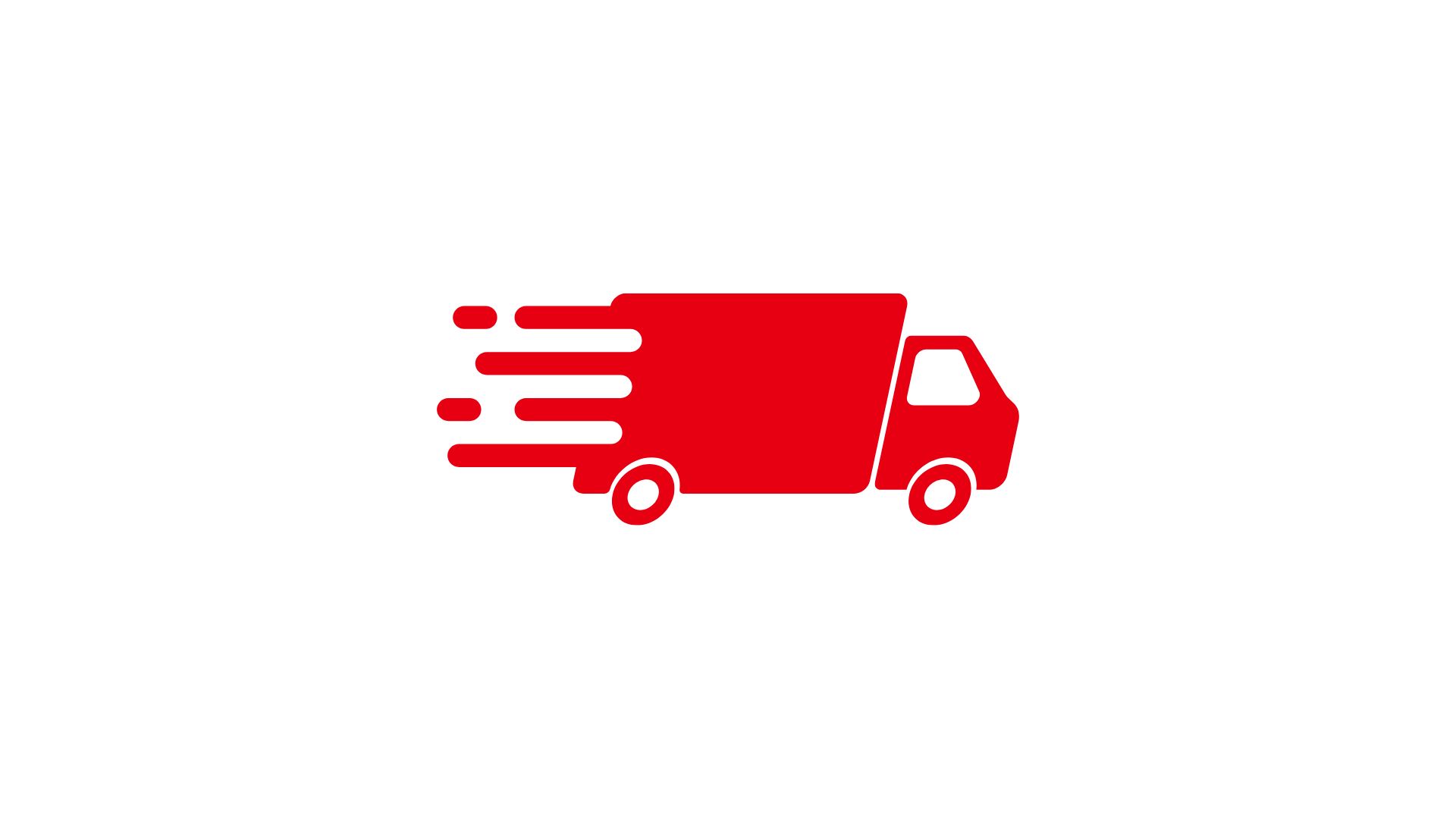 Red delivery truck with motion lines indicating fast shipping